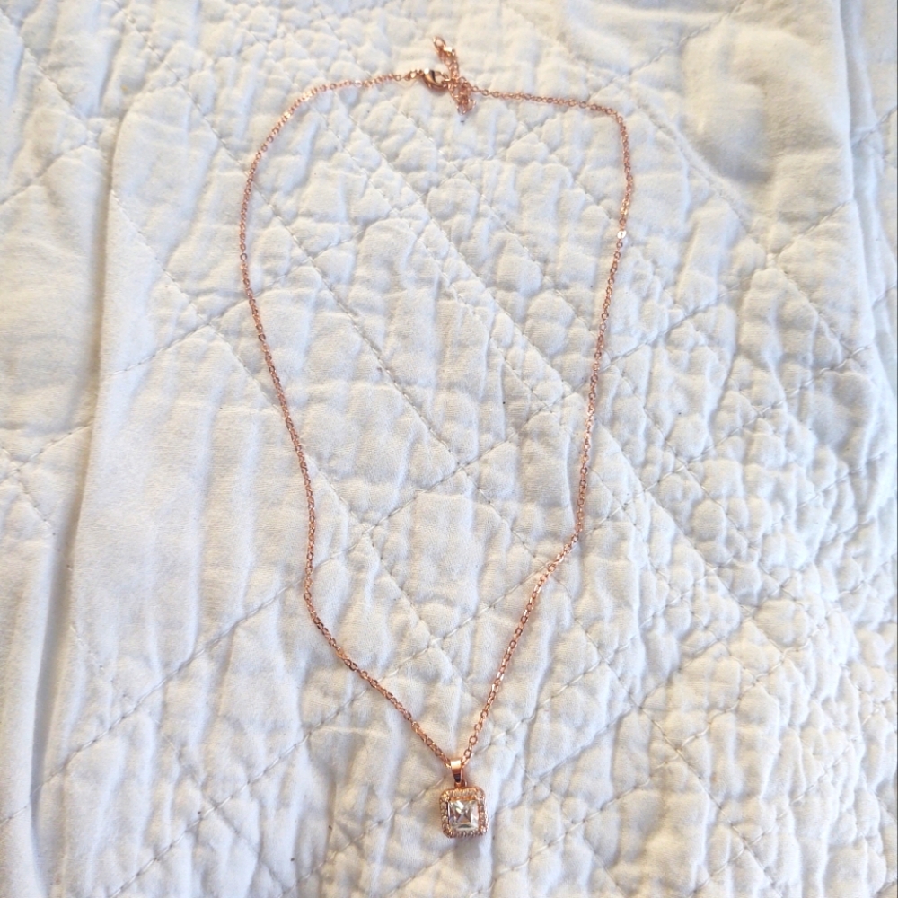 Rose Gold overlay necklace with 1ct cubic stone center